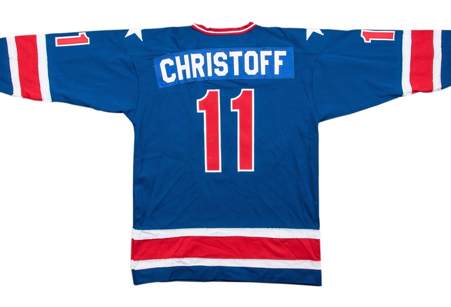 Steve Christoff's Team USA jersey from the 1980 Olympic gold medal game against Finland (Image: Goldin Auctions)