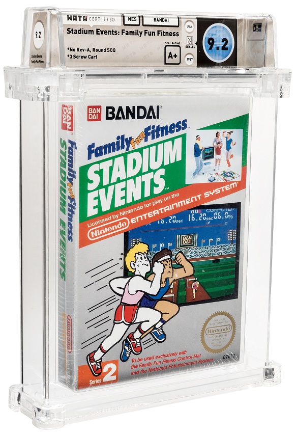 A factory-sealed copy of the 1987 Bandai NES game Stadium Events, graded Wata 9.2 A+ (Image: Heritage Auctions)