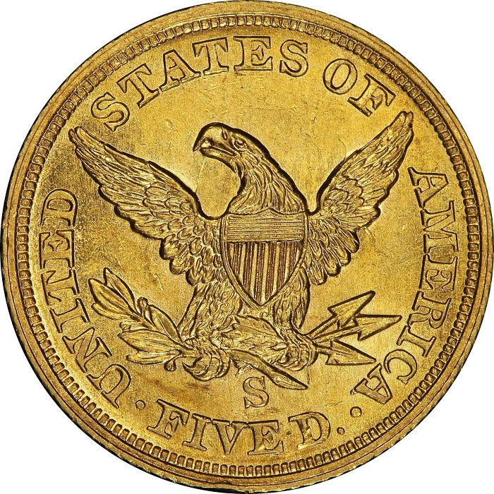  The 1854-S Liberty Head ‘Half Eagle’, which sold for $1.92 million (Image: Stacks Bowers Galleries) 