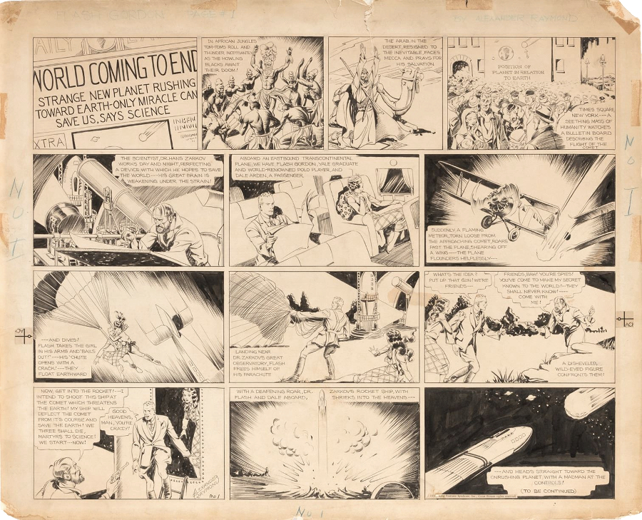 Alex Raymond's original 1933 comic strip artwork for Flash Gordon #1 (Image: Profiles in History)