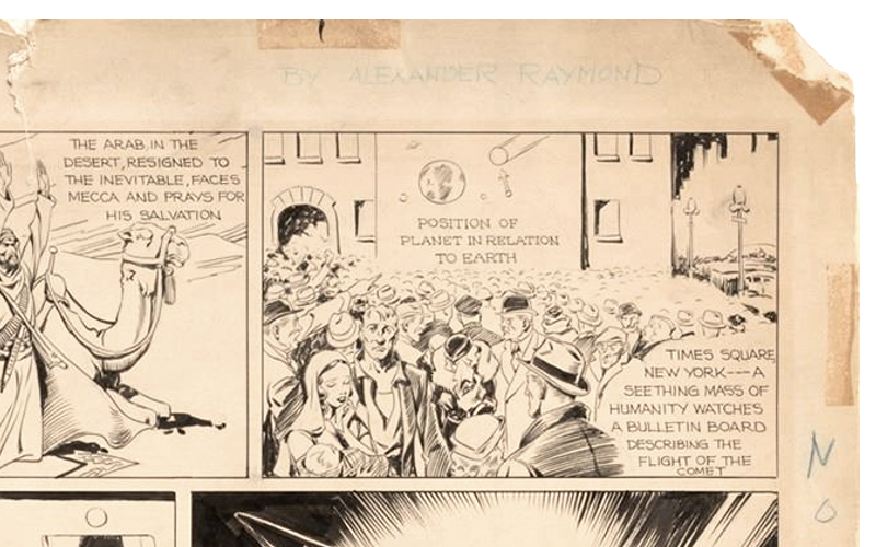 The vintage pencil and ink illustration bears Alex Raymond's name in the margin (Image: Profiles in History)