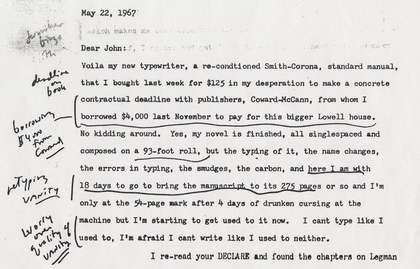 The typewriter comes with a copy of a letter from Kerouac to his friend John Holmes, in which he talks of his struggles with writing and alcohol (Image: University Archives)