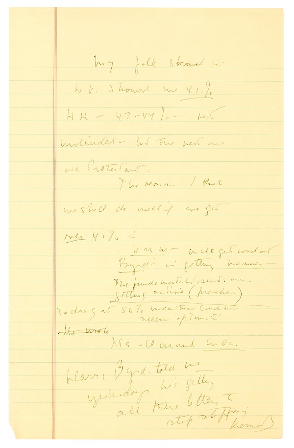 Kennedy held conversations and replied to questions using a pad and pen after losing his voice on the campaign trail (Image: Heritage Auctions, HA.com)