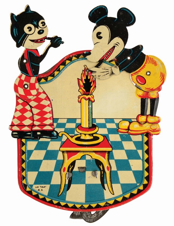 Spanish Isla Walt Disney tin-litho Mickey Mouse and Felix The Cat sparkler toy, estimated at $8,000 - $12,000 (Image: Morphy Auctions)