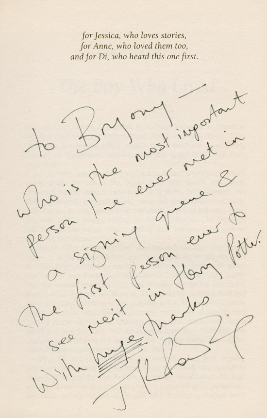 J.K Rowling inscribed the book to Bryony Evens during a signing event at the Cheltenham Book Festival in 1998 (Image: Bonhams)