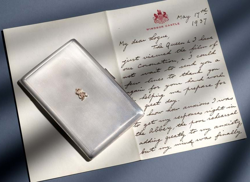 King George VI's letter of thanks and silver-gilt cigarette case gifted to his speech therapist Lionel Logue (Image: Wooley & Wallis)