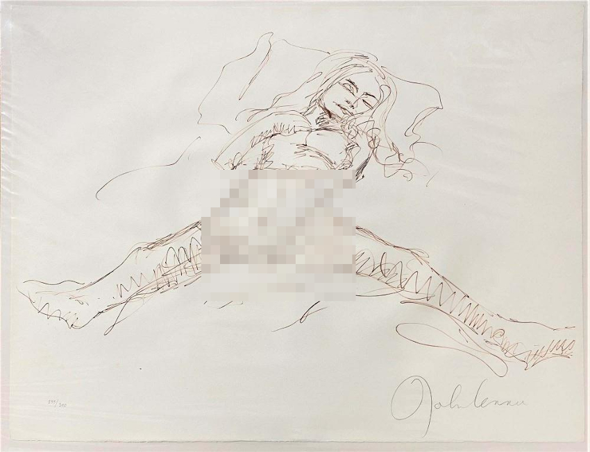 Lennon created a series of erotic sketches depicting scenes of his honeymoon with Yoko Ono, which were later confiscated by Scotand Yard as 'pornographic' during an exhibition in London in 1970 (Image: Omega Auctions)