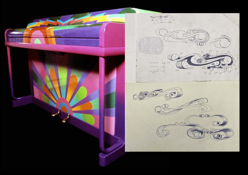 The original 1966 design sketches for Paul McCartney's Magic Piano were discovered by a builder in 1999, tucked inside a discarded suitcase (Image: Omega Auctions)