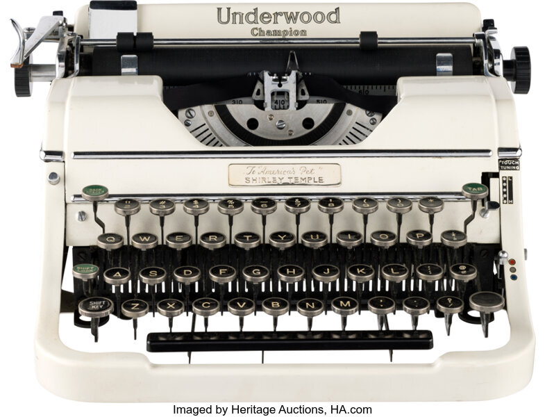 a typewriter owned by Shirley Temple is for sale.