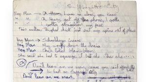 Lyrics to David Bowie's Suffragette City, handwritten by the singer, are due to go on sale.