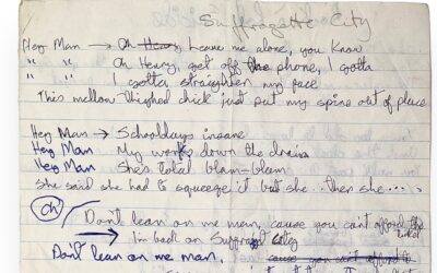 Lyrics to David Bowie's Suffragette City, handwritten by the singer, are due to go on sale.