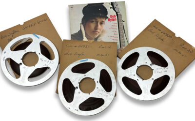 3 reels of magnetic tape said to be lost master tapes of Bob Dylan's first record album, Bob Dylan, recorded in 1961.