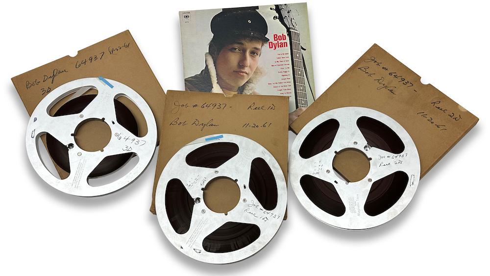 3 reels of magnetic tape said to be lost master tapes of Bob Dylan's first record album, Bob Dylan, recorded in 1961.