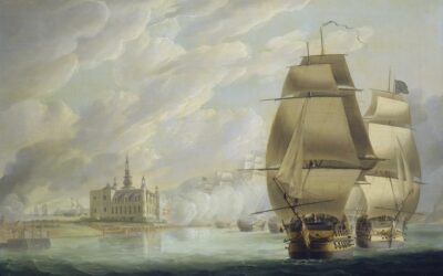 Nelson forcing the passage of the sound. A painting showing the 1801 Battle of Copenhagen.