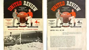 A programme for the game between Manchester United and Wolverhampton Wanderers in February 1958 that was cancelled as a result of the Munich air disaster.