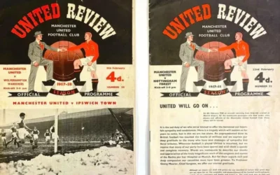 A programme for the game between Manchester United and Wolverhampton Wanderers in February 1958 that was cancelled as a result of the Munich air disaster.