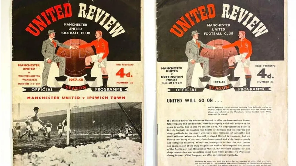 A programme for the game between Manchester United and Wolverhampton Wanderers in February 1958 that was cancelled as a result of the Munich air disaster.