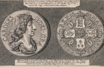 Engraving of both sides of a Charles II Petition Coin.