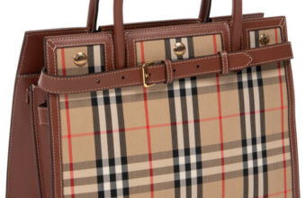 A Burberry check bag sold as part of an auction of Succession props and costumes.