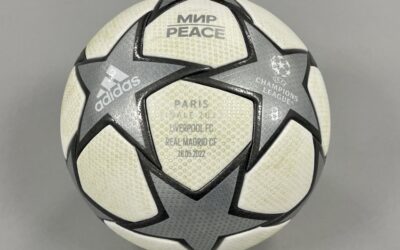 A football used at kick-off in the 2022 Champions League final