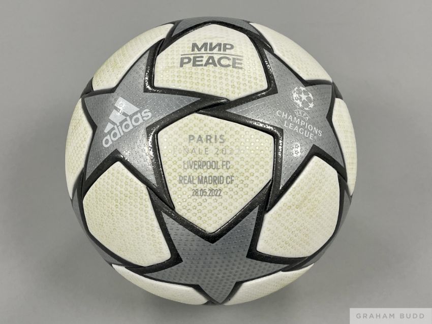 A football used at kick-off in the 2022 Champions League final