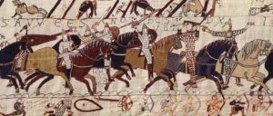The Battle of Hastings depicted on the Bayeux Tapestry.