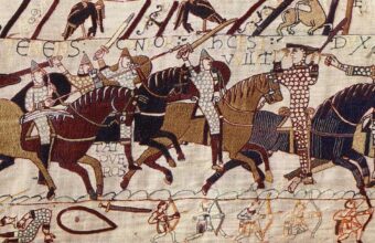 The Battle of Hastings depicted on the Bayeux Tapestry.