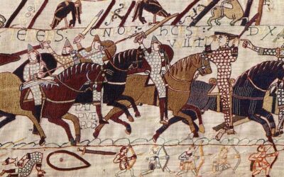 The Battle of Hastings depicted on the Bayeux Tapestry.