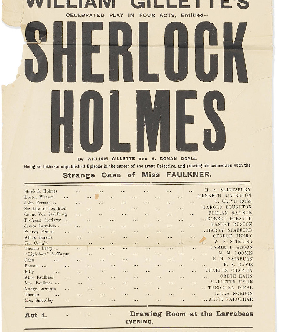1903 playbill for the play Sherlock Holmes an early appearance of Charlie Chaplin