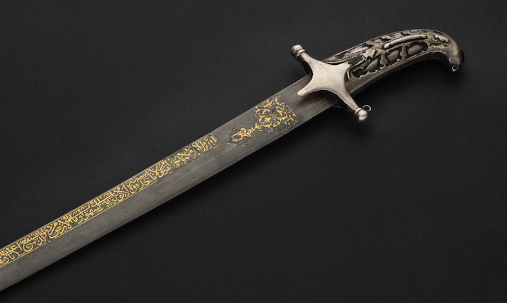 A fine Ottoman gold-inlaid watered-steel sword (kilij)