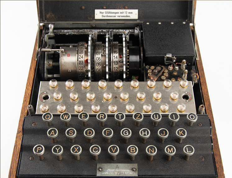 the keyboard of a World War II Enigma Machine
