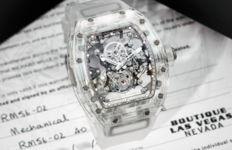 RICHARD MILLE. AN EXTRAORDINARY AND IMPORTANT LIMITED EDITION TRANSPARENT SAPPHIRE CRYSTAL SKELETONIZED TOURBILLON WRISTWATCH WITH TITANIUM CABLE-SUSPENDED MOVEMENT AND CABLE TENSION INDICATOR