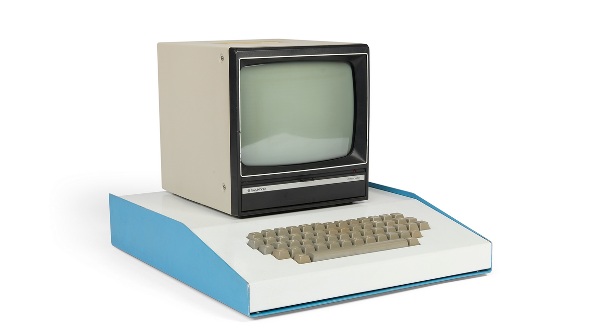 Apple-1 computer with keyboard, and screen owned and used by Steve Jobs.