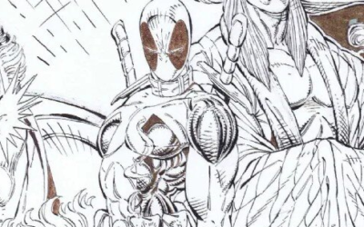 Close up of cover art from New Mutants #98 featuring debut of Deadpool.