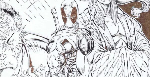 Close up of cover art from New Mutants #98 featuring debut of Deadpool.