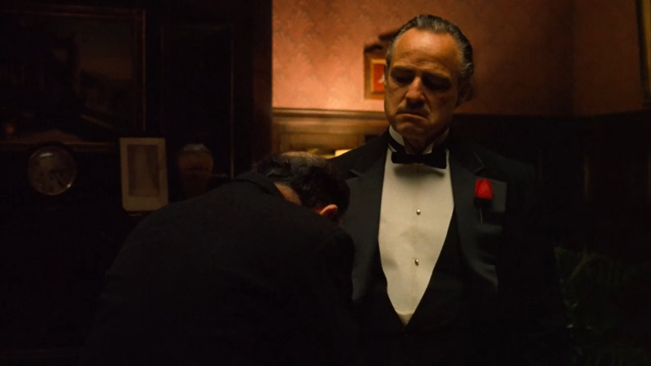 Marlon Brando in a tuxedo in the Godfather