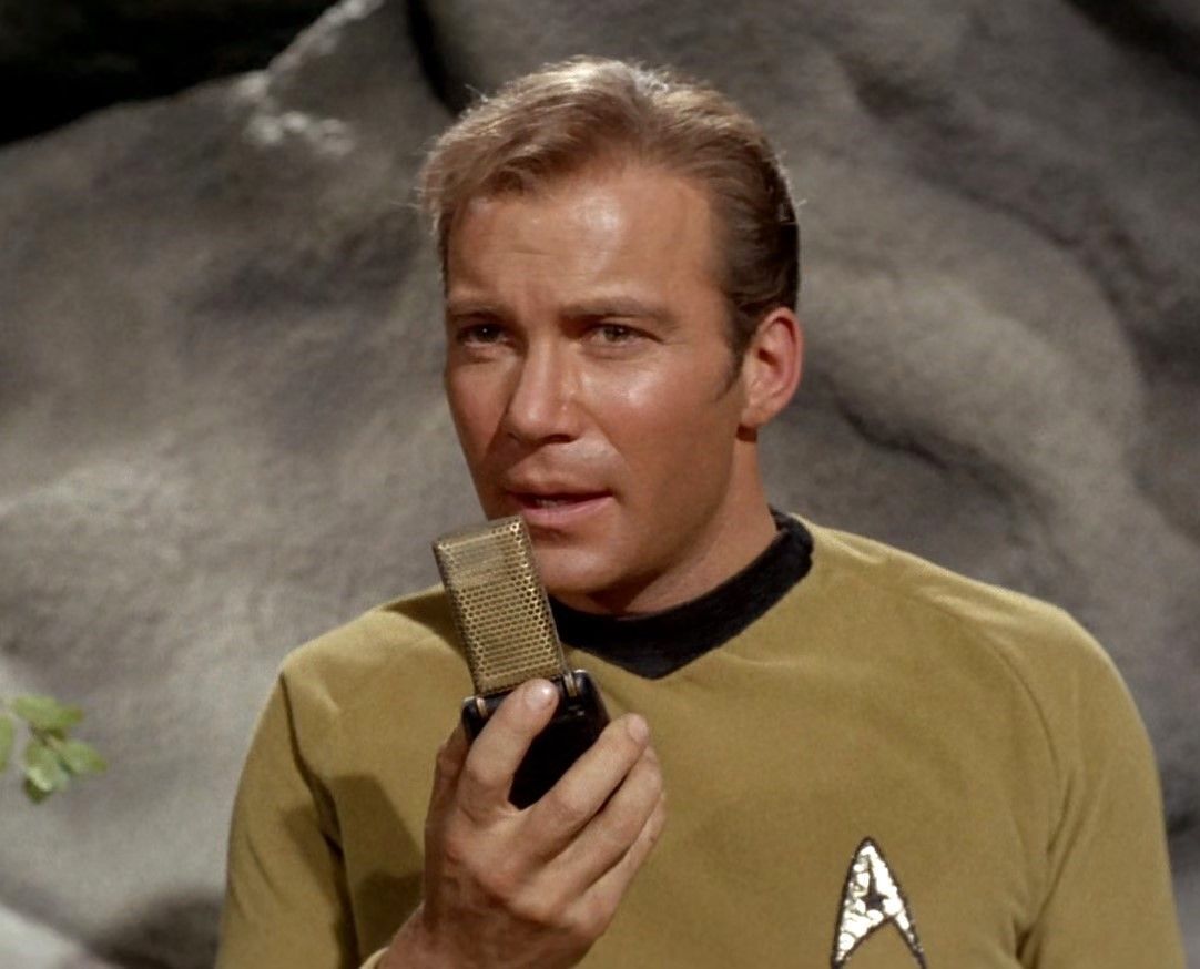 William Shatner as Captain James T Kirk in Star Trek.