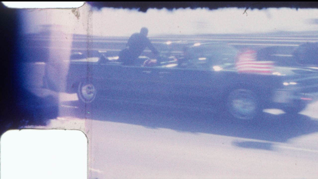 still image from footage of the John F Kennedy motorcade on the day of his assassination