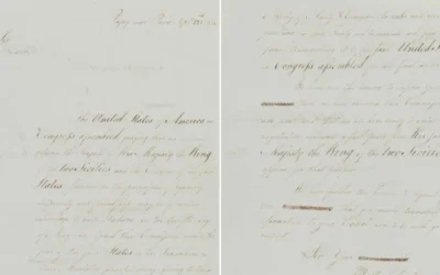 A letter signed by Benjamin Franklin, John Adams, and Thomas Jefferson is shown.