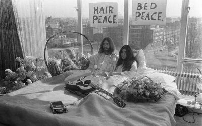 John Lennon with his wife Yoko Ono at the Amsterdam "bed-in" in 1969.