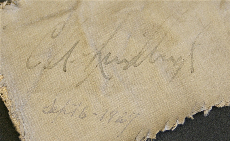 Fabric from the Spirit of St Louis plane signed by Charles Lindbergh