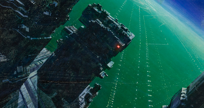 detail of Ender's Game cover image painting by John Harris