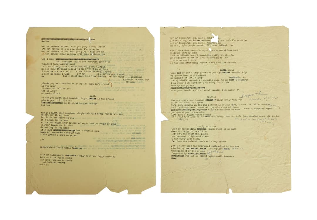 Lyrics to Bob Dylan's Mr Tambourine Man.