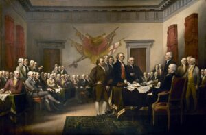 John Trumbull's painting of the signing of the United States Declaration of Independence.