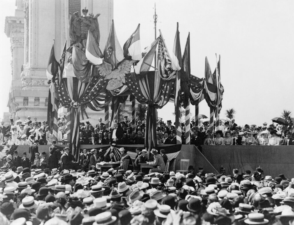 President McKinley delivers his final speech at the Buffalo Pan-American Exposition. The following day he was assassinated. 