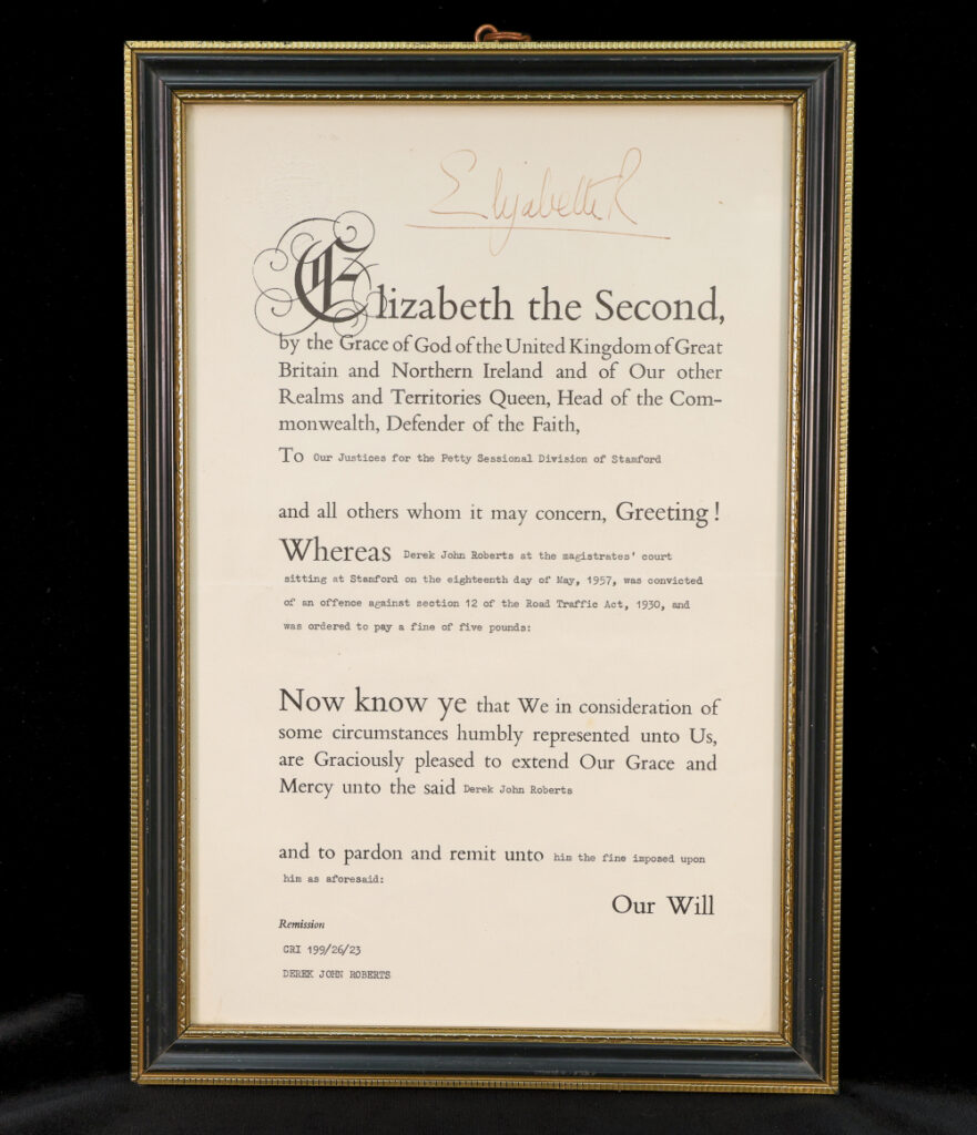 Royal Pardon for Derek John Roberts from Queen Elizabeth II. 