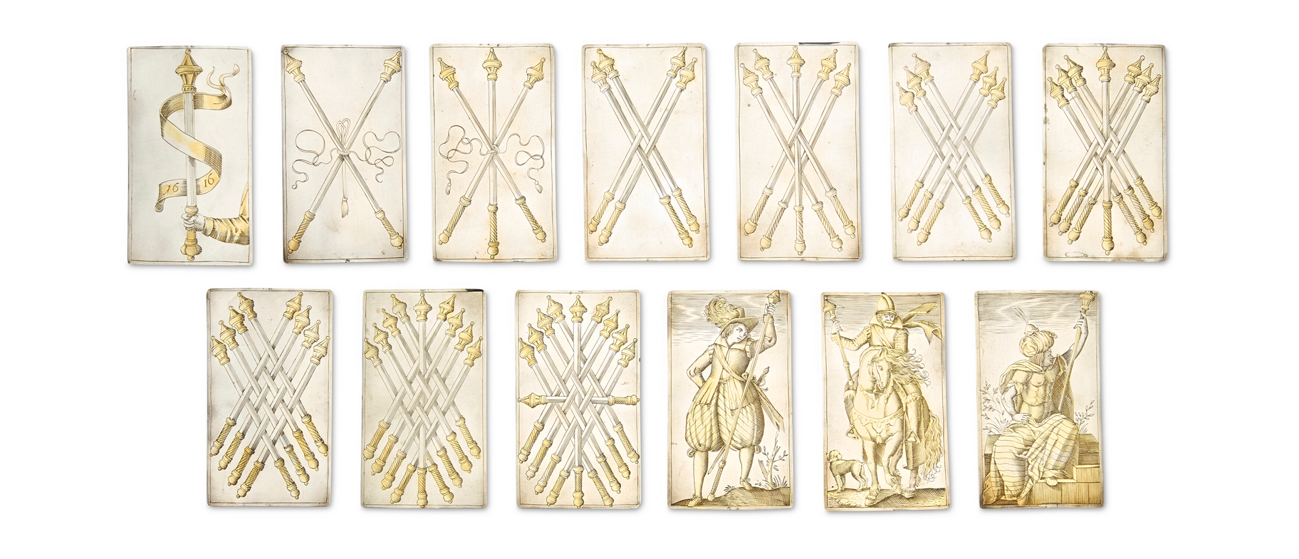 Set of German parcel gilt silver playing cards made by Michael Frommer in Augsburg in 1616.