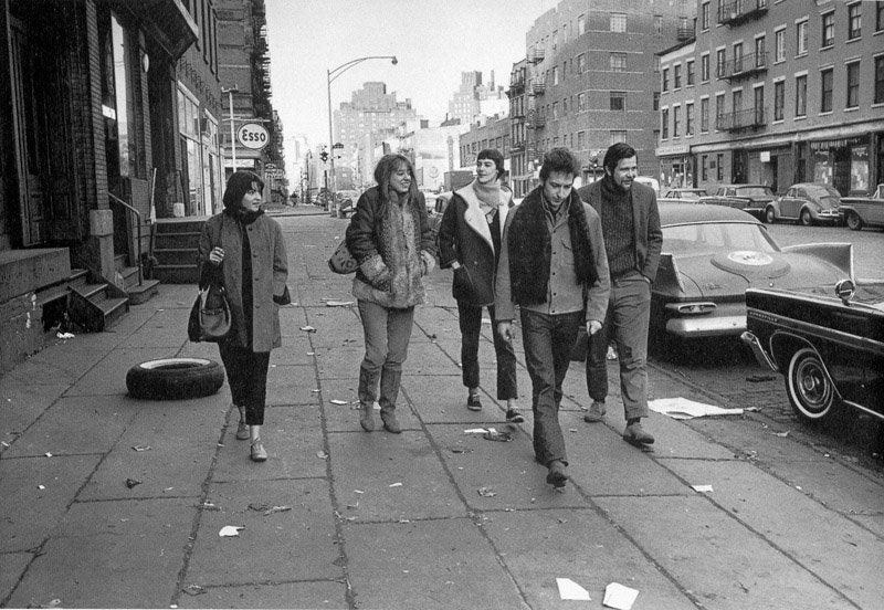 Bob Dylan with Suze Rotolo, Teri Thal and Dave Van Ronk on a New York street circa 1961