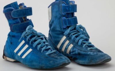 Ayrton Senna race-worn F1 boots blue Adidas Team Lotus.