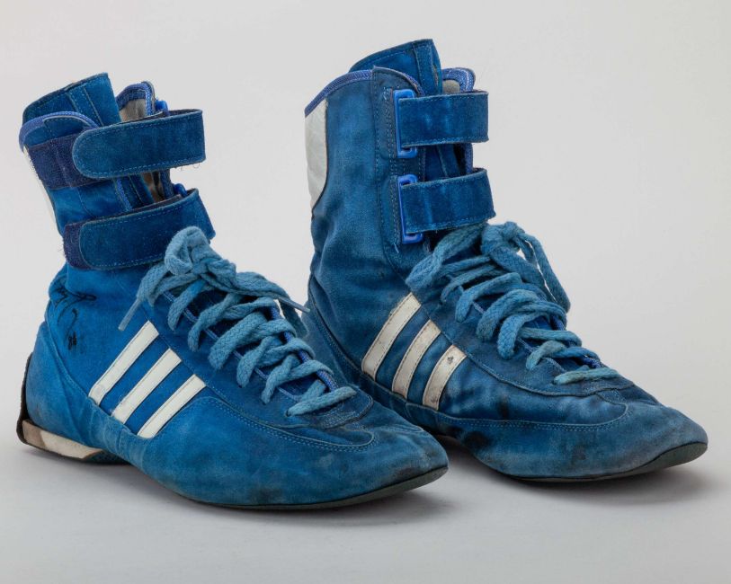 Ayrton Senna race-worn F1 boots blue Adidas Team Lotus.